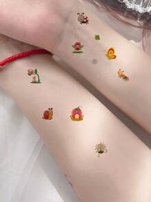 紋身貼紙套件，10 張卡通動物圖形臨時紋身女士，紋身貼紙成人，逼真紋身卡通動物圖形，插入，適合女士和女孩 - 彩色 - 查看 5