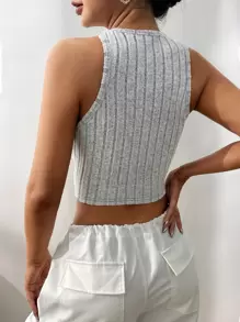 SHEIN EZwear Rib-knit Crop Tank Top - Light Grey - View 4