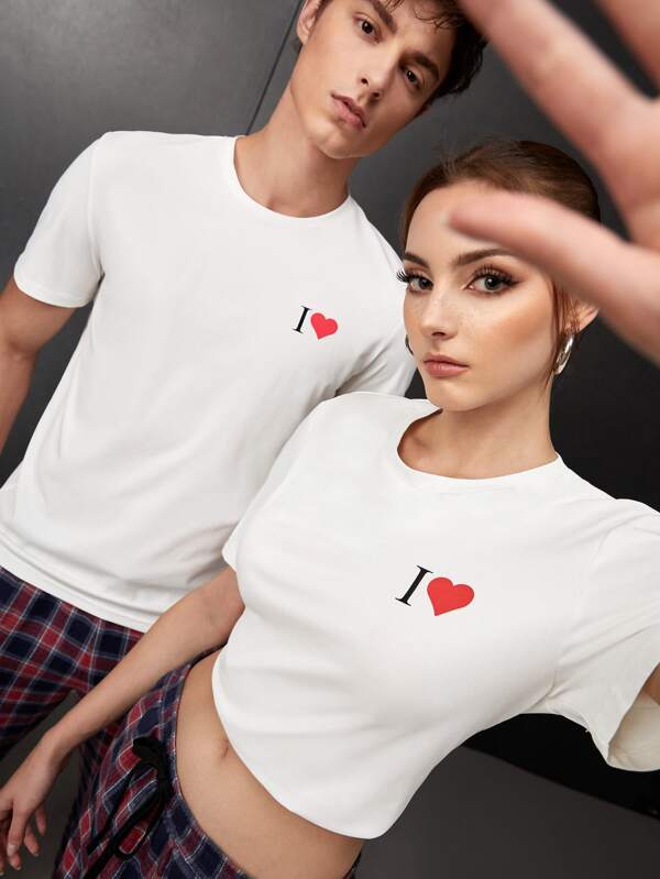 Manfinity Unisex Men T-Shirts Fit Crew Neck Short Sleeve Graphic Tee Casual Valentine Spring Polyester