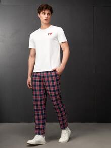 Manfinity Unisex Camisetas para hombres con corte ajustado, cuello redondo, mangas cortas, estampado gráfico, casual, para la primavera de San Valentín, de poliéster