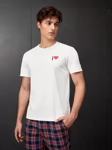 Manfinity Unisex Camisetas para hombres con corte ajustado, cuello redondo, mangas cortas, estampado gráfico, casual, para la primavera de San Valentín, de poliéster