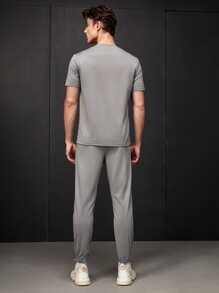 Manfinity VCAY 1pc Letter Graphic Tee & 1pc Drawstring Waist Joggers - Grey - View 2