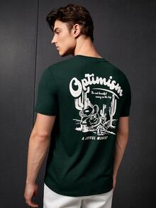 Manfinity 1pc Letter & Cartoon Graphic Tee - Dark Green - View 2