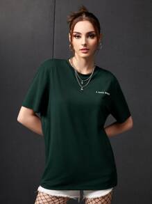 Manfinity 1pc Letter & Cartoon Graphic Tee - Dark Green - View 3