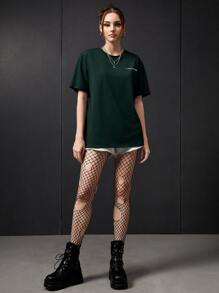 Manfinity 1pc Letter & Cartoon Graphic Tee - Dark Green - View 8
