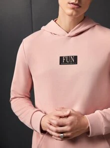 Manfinity 1pc Letter Graphic Kangaroo Pocket Hoodie - Dusty Pink - View 5