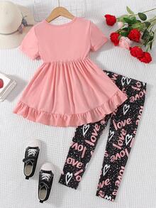 Toddler Girls Ruffle Hem Tee & Letter Graphic Leggings - Multicolor - View 2