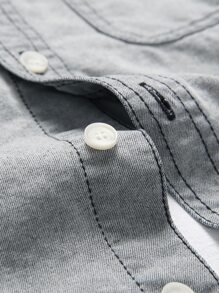 Manfinity Men Flap Pocket Denim Shirt Without Tee - Light Grey - View 5