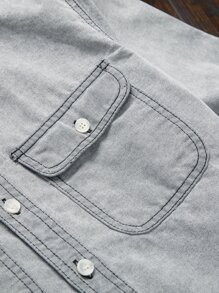 Manfinity Men Flap Pocket Denim Shirt Without Tee - Light Grey - View 7