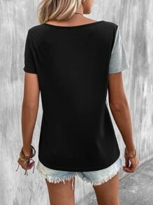 SHEIN LUNE Casual Kleurblok T-shirt Knoop - Veel kleurig - Bekijken 2