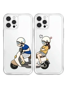 2pcs Couple Cartoon Figure Graphic Clear Phone Case - Multicolor - View 1