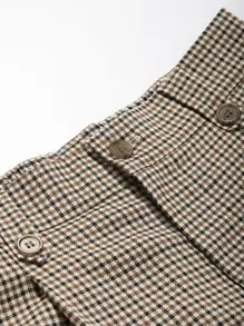 DAZY 格纹印花褶饰斜口袋裤，女士正装裤，返校服，秋季教师裤 - 卡其色 - 查看 7