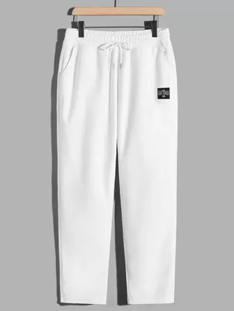 Guys Letter Patched Detail Drawstring Waist Sweatpants