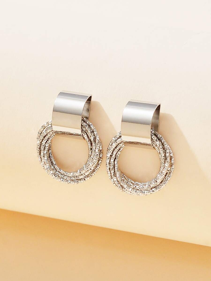 圓形耳墜 - 銀色 - 查看 1