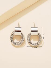 圓形耳墜 - 銀色 - 查看 4