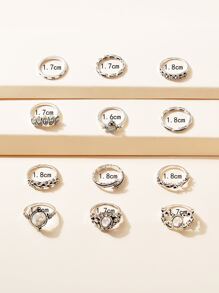 Set de 12 anillos de mujer con brillantes de estilo glamoroso y metálico - Plata antigua - Ver 3