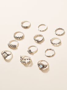 Set de 12 anillos de mujer con brillantes de estilo glamoroso y metálico - Plata antigua - Ver 4