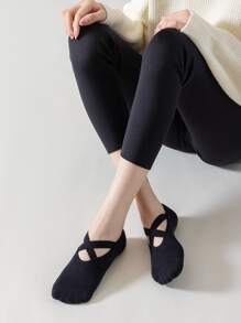 Criss Cross Anti-slip Invisible Socks - Black - View 1