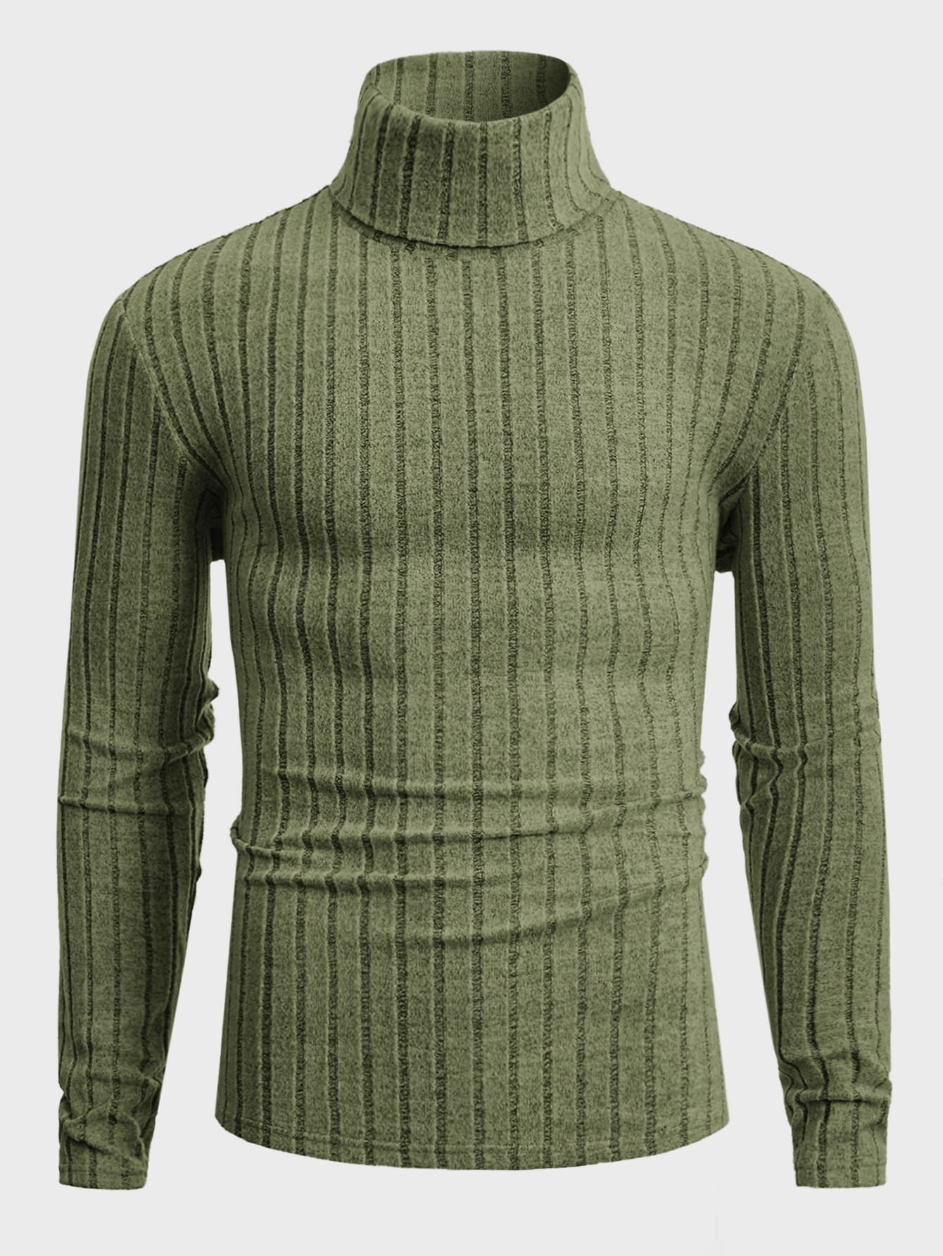 Manfinity VCAY Men's Casual Plain Ribbed Turtleneck Sweatshirt, Autumn - Army Green - View 1
