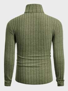 Manfinity VCAY Men's Casual Plain Ribbed Turtleneck Sweatshirt, Autumn - Army Green - View 2