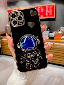 Phone Case With Astronaut Design Stand-Out Phone Grip - Black - View 2
