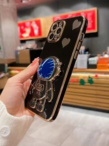 Phone Case With Astronaut Design Stand-Out Phone Grip - Black - View 3