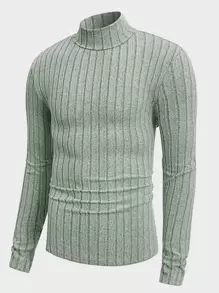 Manfinity Homme Hombres Camiseta de cuello cisne tejido de canalé