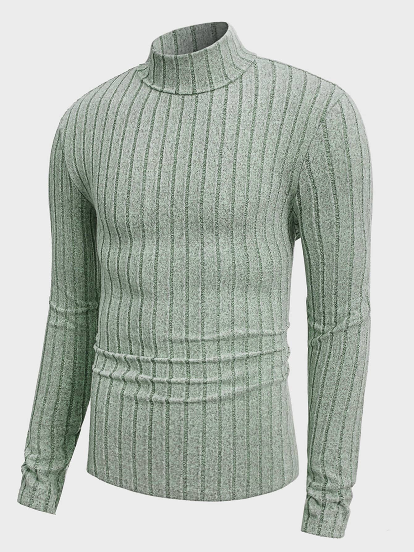 Manfinity Homme Hombres Camiseta de cuello cisne tejido de canalé