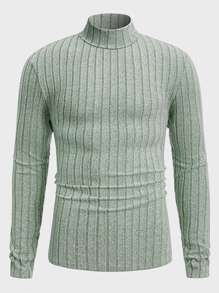 Manfinity Homme Hombres Camiseta de cuello cisne tejido de canalé