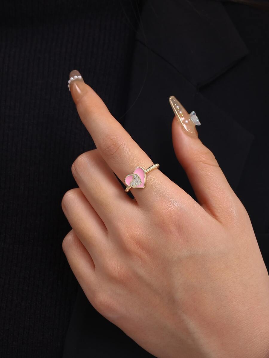 Rhinestone Heart Decor Cuff Ring - Multicolor - View 1