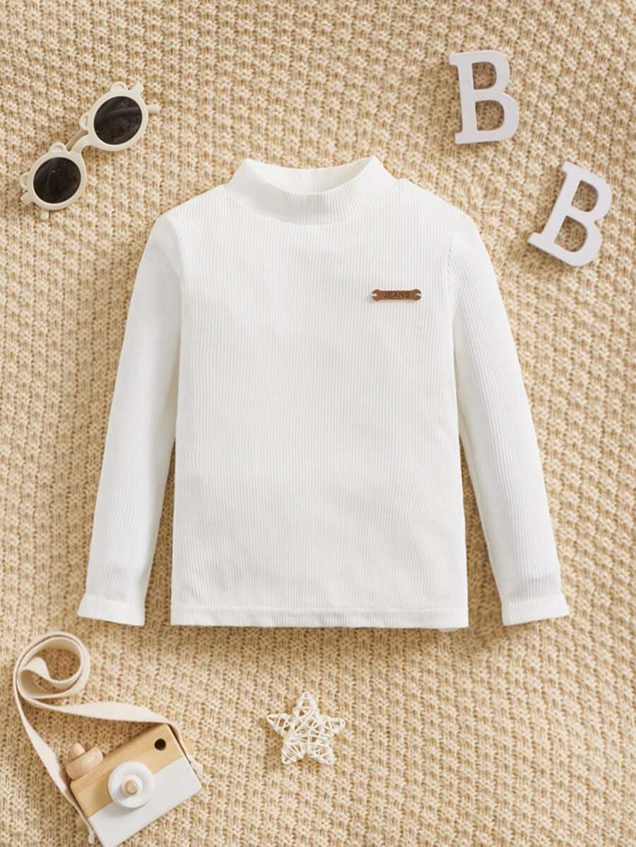 SHEIN Baby Letter Patched Detail Mock Neck Tee - White - View 1