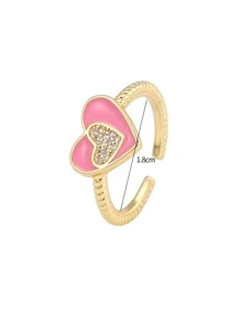 Rhinestone Heart Decor Cuff Ring - Multicolor - View 3
