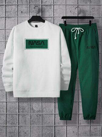 Guys Letter Graphic Sweatshirt & Drawstring Waist Pants