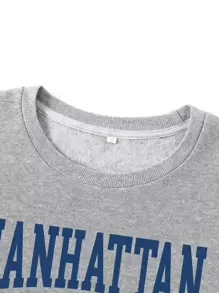 SHEIN EZwear Plus Letter Graphic Thermal Lined Sweatshirt - Light Grey - View 5