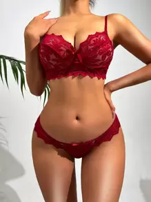 Floral Lace Bow Front Underwire Lingerie Set