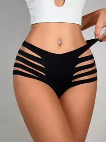 AltCore Women's Black Punk Cut Out Fabric Boyshorts Medium Stretch Underwear - Black - View 3