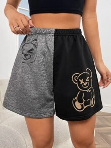SHEIN EZwear Two Tone Cartoon Graphic Shorts - Multicolor - View 2