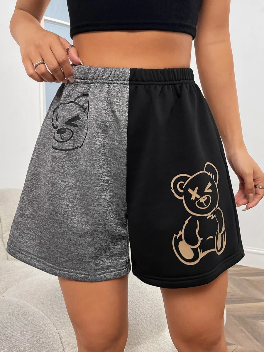 SHEIN EZwear Two Tone Cartoon Graphic Shorts