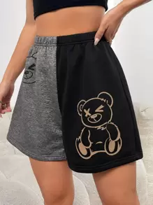 SHEIN EZwear Two Tone Cartoon Graphic Shorts - Multicolor - View 4