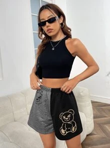 SHEIN EZwear Two Tone Cartoon Graphic Shorts - Multicolor - View 5