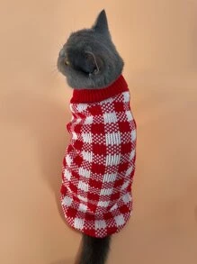 格紋圖案寵物毛衣 - 紅色 - 查看 2