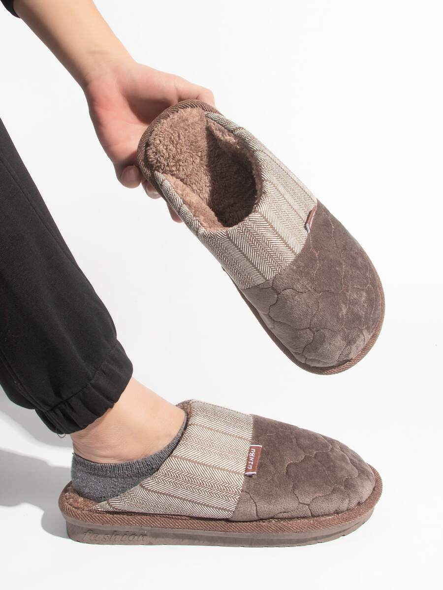 Men Letter Label Decor Bedroom Slippers - Brown - View 1