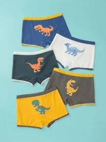 Young Boy 5pcs Dinosaur Print Boxer Brief - Multicolor - View 2