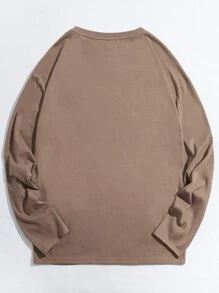 Manfinity Men Letter Patched Detail Pocket Front Drop Shoulder Tee - Khaki - View 4