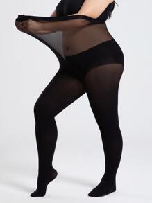 大碼極簡風格素色褲襪 - 黑色 - 查看 7