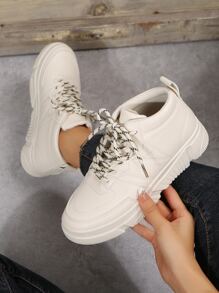 High Top Lace-up Front Skate Shoes - Beige - View 1
