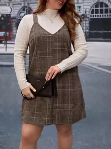 SHEIN Privé Plus Plaid Print Pinafore Dress Without Jumper - Multicolor - View 1