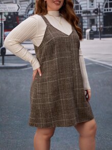 SHEIN Privé Plus Plaid Print Pinafore Dress Without Jumper - Multicolor - View 4