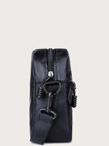 高中生大學新生多功能斜挎包肩膀包休閒包個性小方包,旅行背包學校書包,戶外運動通勤斜跨肩包側背包黑色簡約帆布袋,可攜性強 - 黑色 - 查看 3