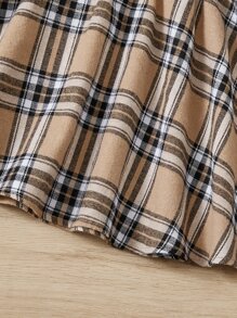 SHEIN Chicas Falda con camiseta de cuadros de cuello polo - Multicolor - Ver 4